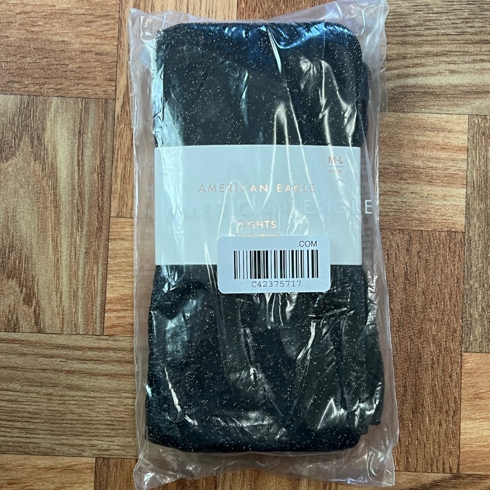 American Eagle Tights Gold Flecks on Black Size: M-L